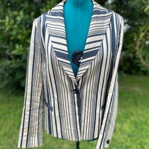 Dana Buchman Striped Cream/gold & black blazer one button Lined Size 14